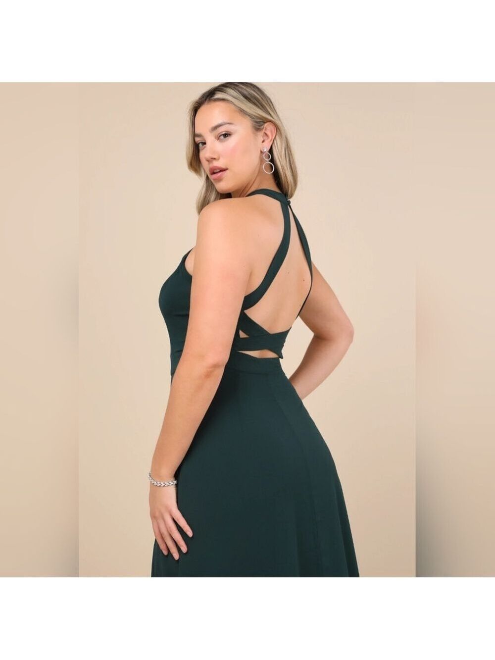 Lulus - Confidently Charismatic Emerald Backless Halter Maxi Dress - Picture 9 of 10